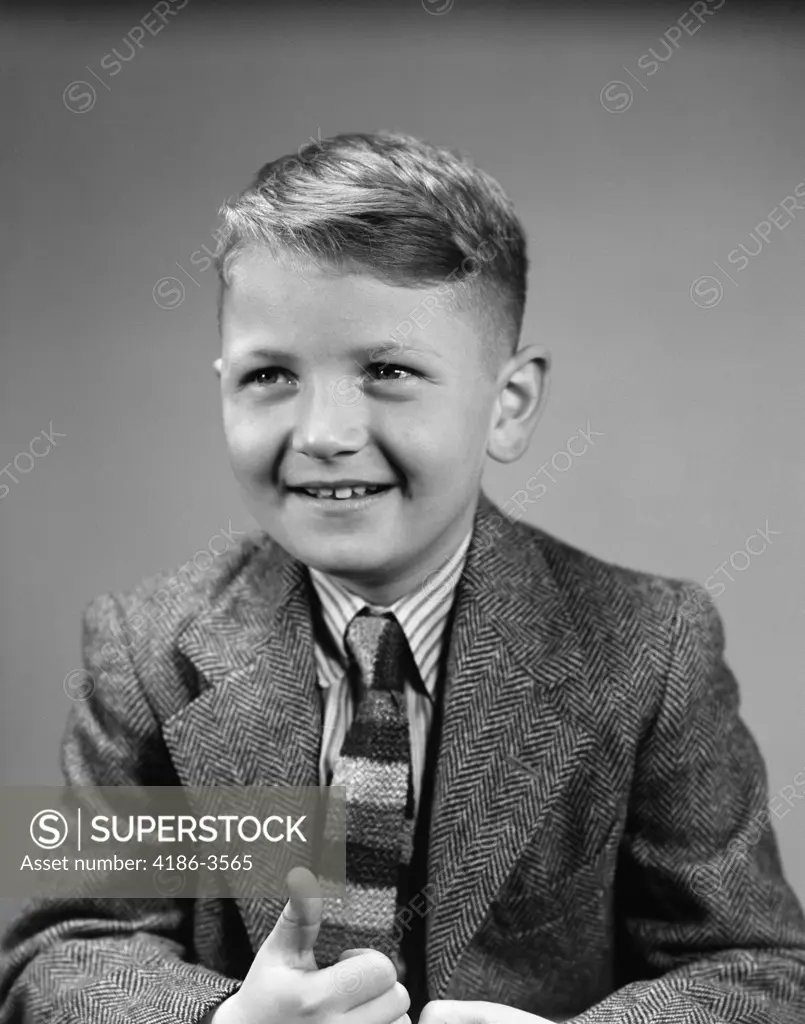 1940S 1950S Smiling Blond Boy Portrait Wearing Neck Tie Herringbone Jacket School Photo