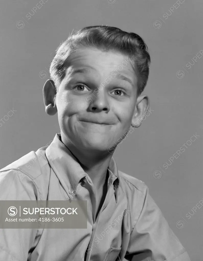 1950S Boy Silly Thin Lipped Smile Facial Expression Portrait Funny