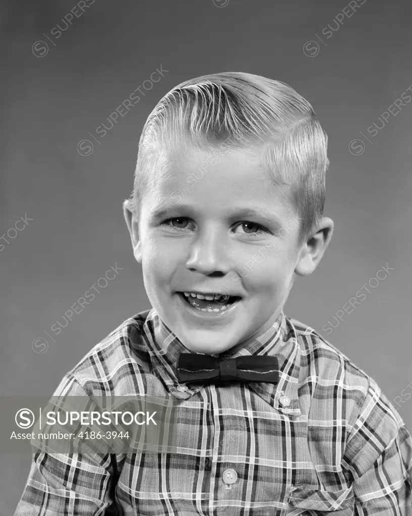 1950S Smiling Blond Boy Wearing Plaid Shirt Bow Ties