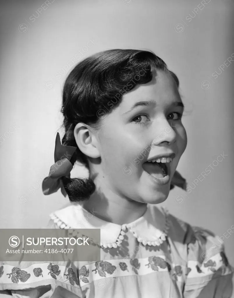 1950S Smiling Happy Girl Pigtails