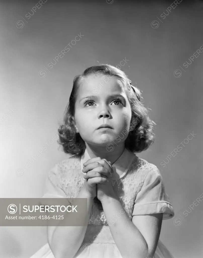 1950S Serious Little Girl Praying