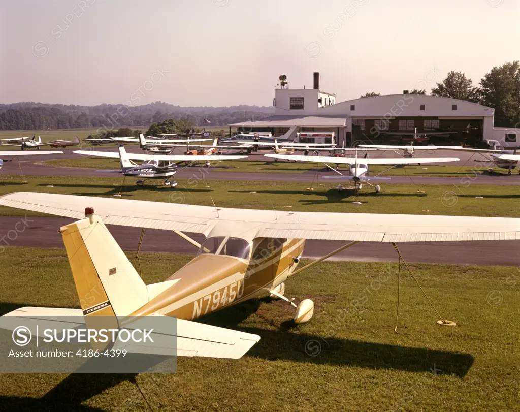 1970S Cessna Sky Hawk Private Airplane At Small Airport Planes Hangar Transportation