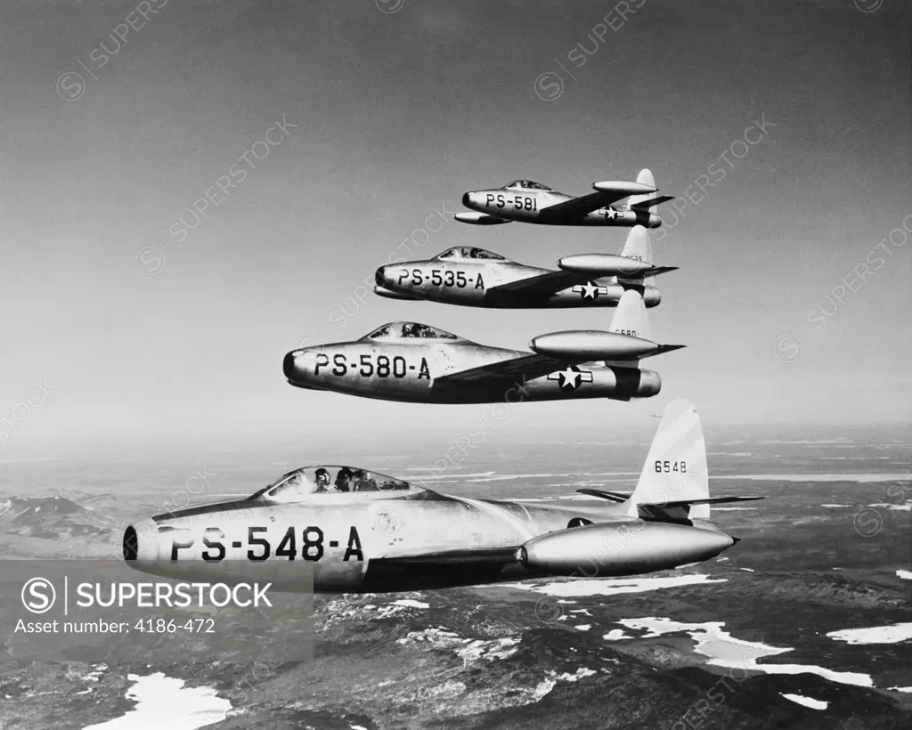 1950S Four Us Air Force Thunder Jets In Flight Formation