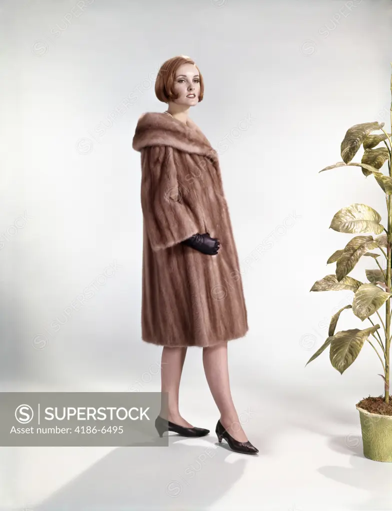 1960S Woman Wearing Fur Mink Coat Full Length Fashion