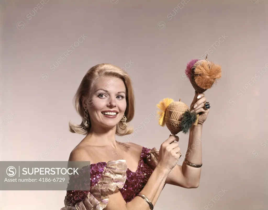 1960S Blond Woman In Caribbean Costume Shaking Maracas