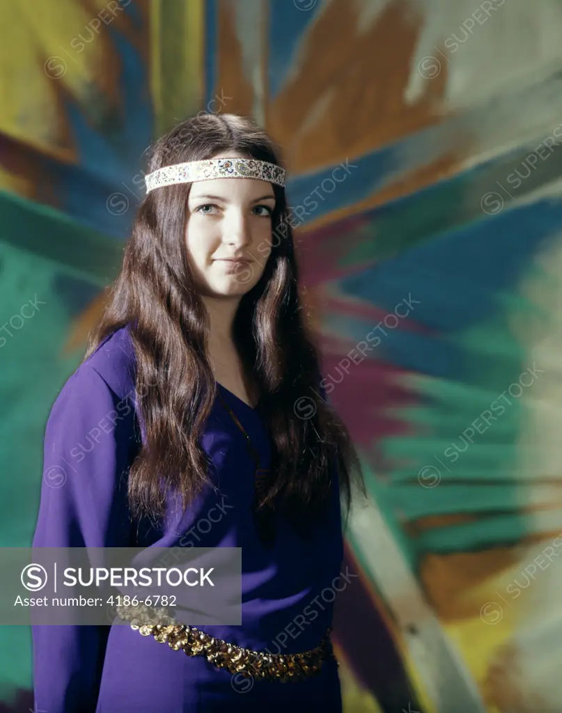 1960S 1970S Young Woman Teen Long Hair Hippie Headband Portrait Fashion