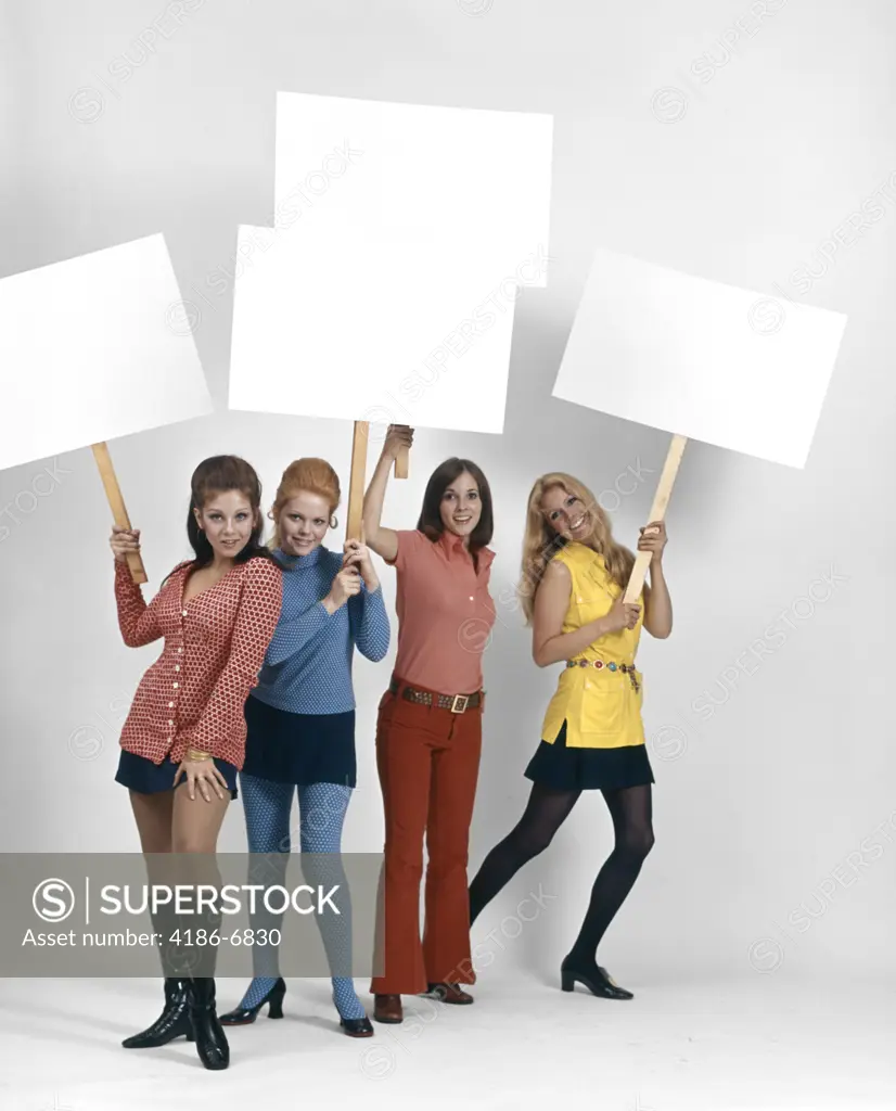 1960S Four Women Protesters Holding Blank Signs