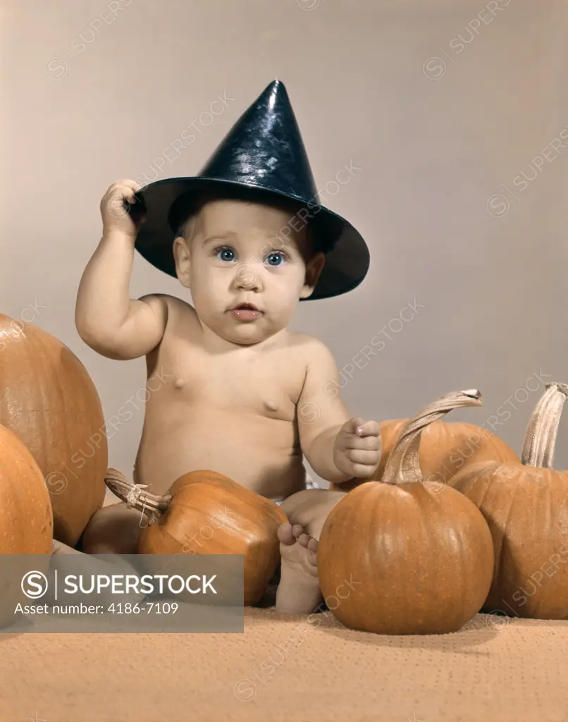 1960S Halloween Witch Hat Baby Pumpkins