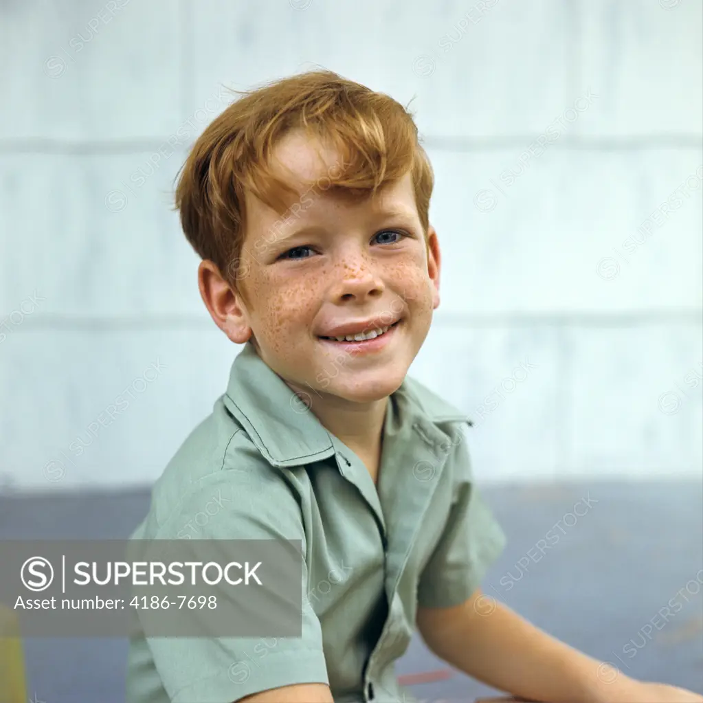 1970S Portrait Of Smiling Boy With Red Hair And Freckles