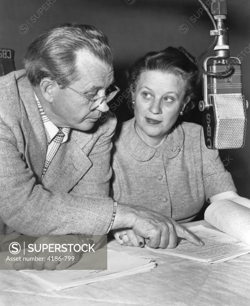 Jim & Marian Jordan Known As Radio Personalities Fibber Mcgee And Molly At The Microphone Reading Script