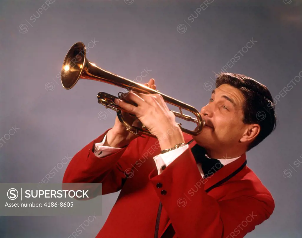 1960S Man Playing Trumpet Wear Red Jacket Musician Trumpets Instrument Musical
