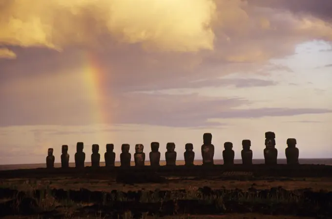 Rainbow Above Ahu Tongariki Easter Island Chile