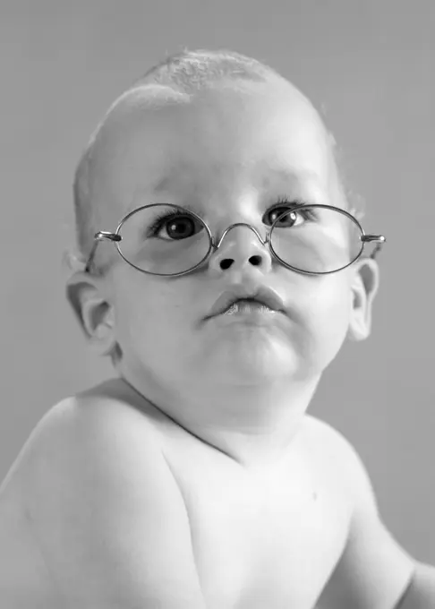 1960S Baby Wearing Wire-Rimmed Granny Glasses