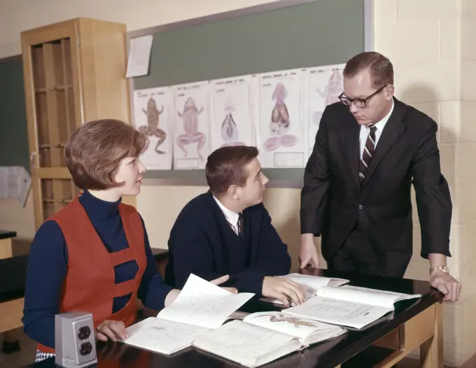 1960S College Students In Class With Teacher Studying Biology