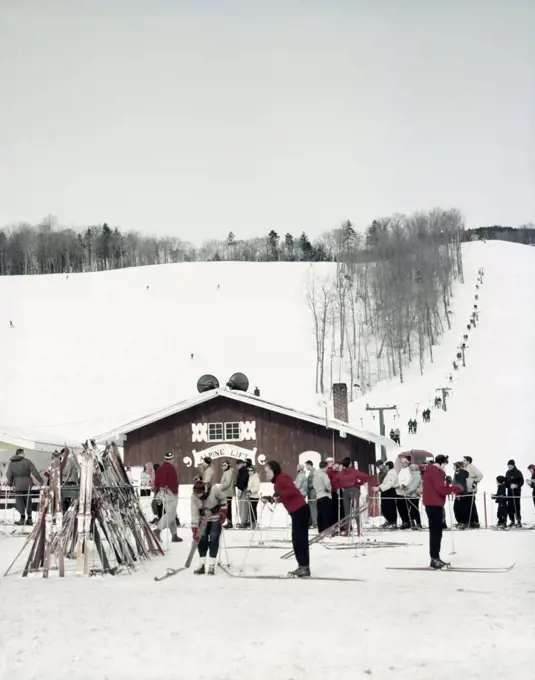 1950S Skiers At Alpine Lift Mount Mt Mansfield Vermont