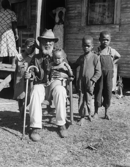 1939 Elderly African American Man Uncle Ambrose Douglas Aged 99 Once A Slave Is Holding The Youngest Of His 38 Children