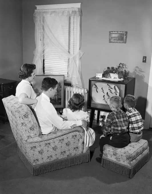 1950S Family Watching Television Mother Father Three Children