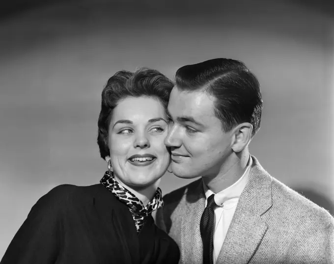 1950S Head To Head Portrait Smiling Couple Flirting Man Woman