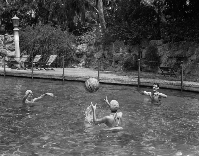 1940S Playing Volley With A Beach Ball In Swimming Pool