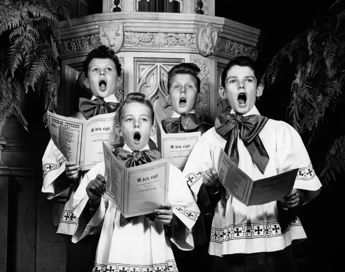 1940S Portrait Of 4 Choirboys Singing O Holy Night