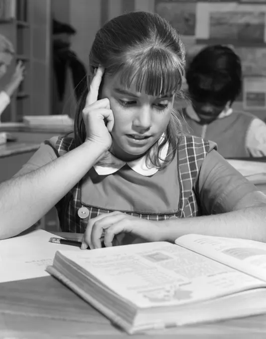 1960S Girl Book Reading Study School