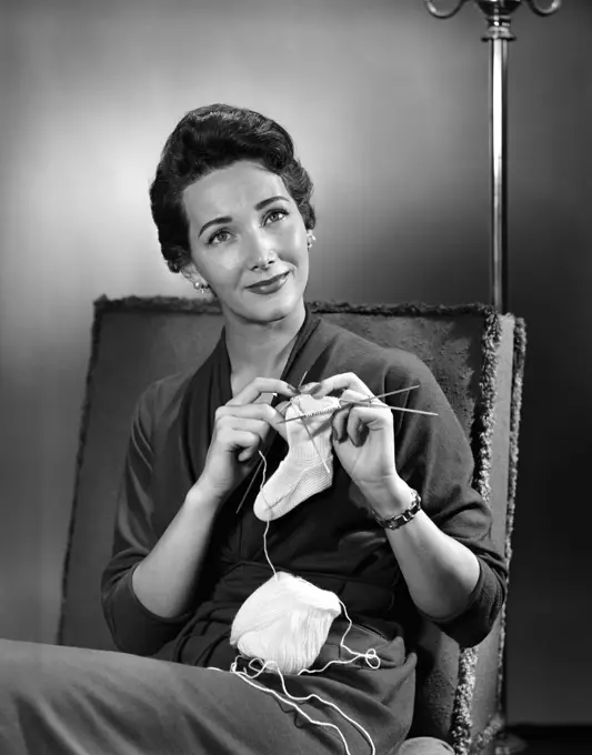 1950S Woman Crocheting Baby Sock