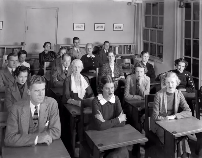 1930S 1940S Classroom Group Of Men And Women In Vocational Training Adult Education