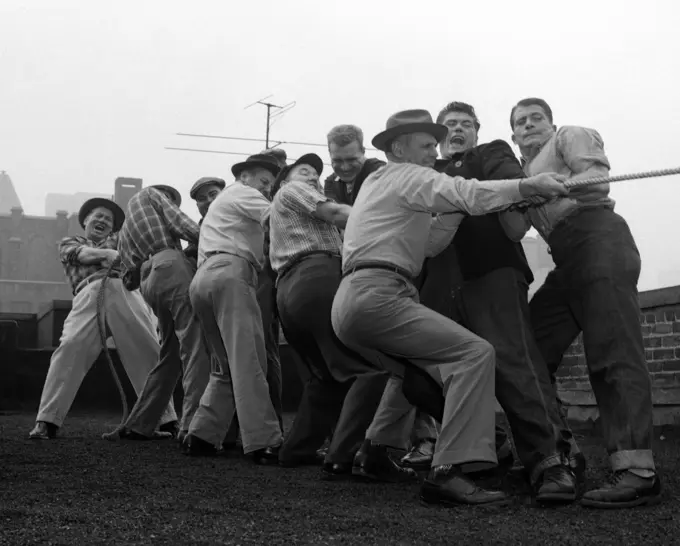 1950S Men Playing Tug-Of-War