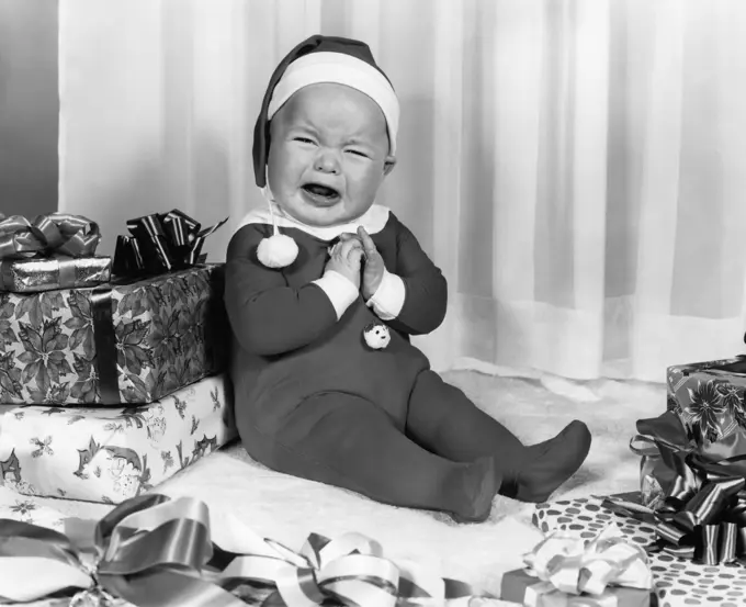 1950S 1960S Crying Baby Dressed Like Santa Claus