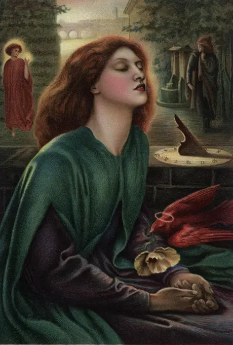 1800s 1870 PAINTING BY DANTE GABRIEL ROSETTI BEATA BEATRIX BLESSED BEATRICE PRE-RAPHAELITE