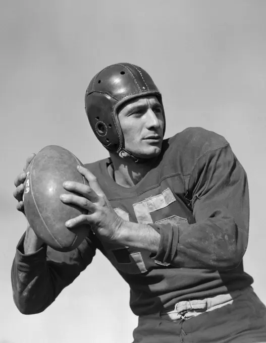 1940S 1950S Quarterback About To Throw A Pass Football