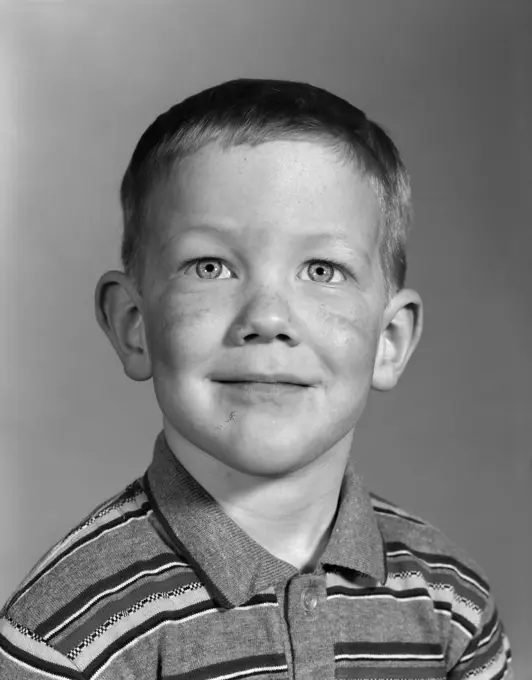 1960S Smiling Boy Portrait Striped Tee Shirt School Photo