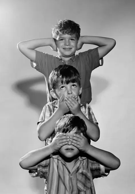 1960S Portrait Of 3 Boys Miming Hear See Speak No Evil