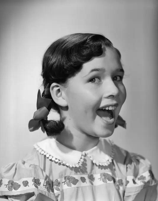 1950S Smiling Happy Girl Pigtails