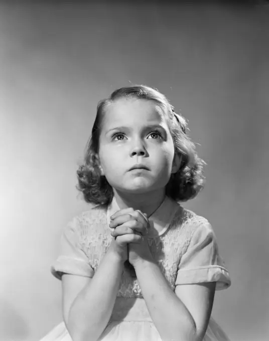 1950S Serious Little Girl Praying