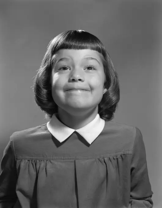 1950S Girl Page Boy Hair Bangs Smiling Funny Facial Expression