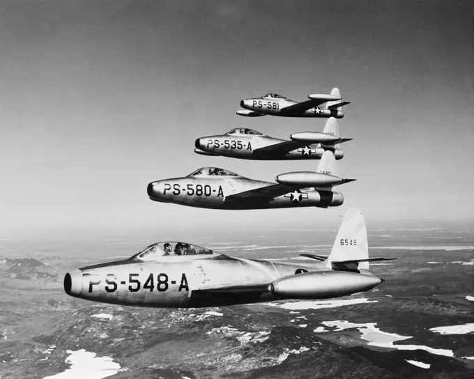 1950S Four Us Air Force Thunder Jets In Flight Formation