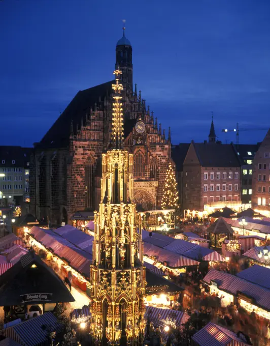 NURNBERG GERMANY OUTDOOR STALLS AT CHRISTMAS MARKET AT NIGHT