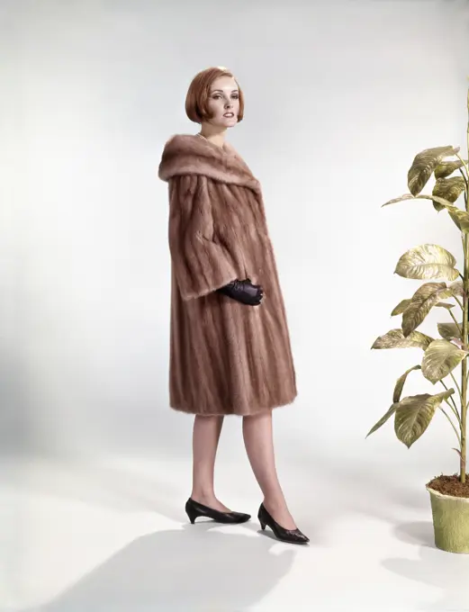 1960S Woman Wearing Fur Mink Coat Full Length Fashion