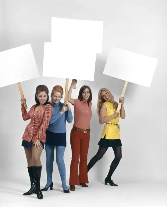 1960S Four Women Protesters Holding Blank Signs