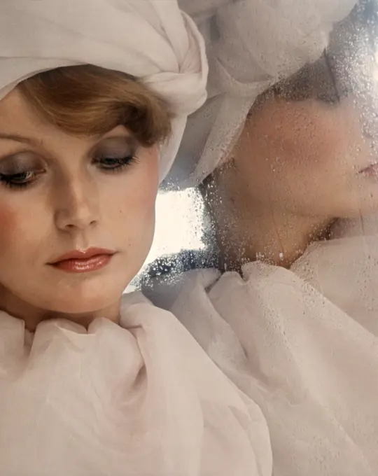 1970S Pensive Blond Woman In White Hat And Clothing Fashion