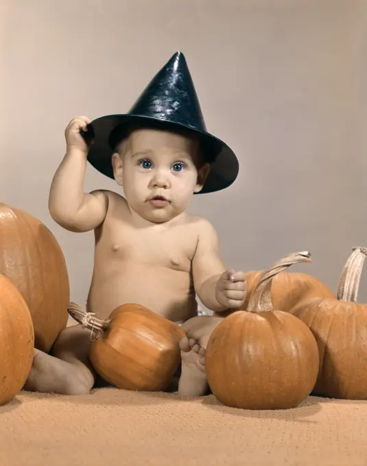 1960S Halloween Witch Hat Baby Pumpkins