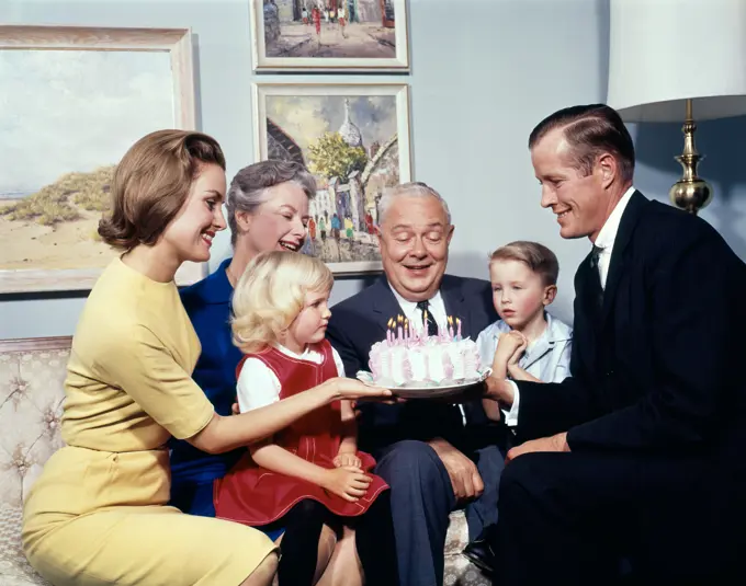 1960S Three Generation Family With Birthday Cake