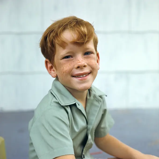 1970S Portrait Of Smiling Boy With Red Hair And Freckles