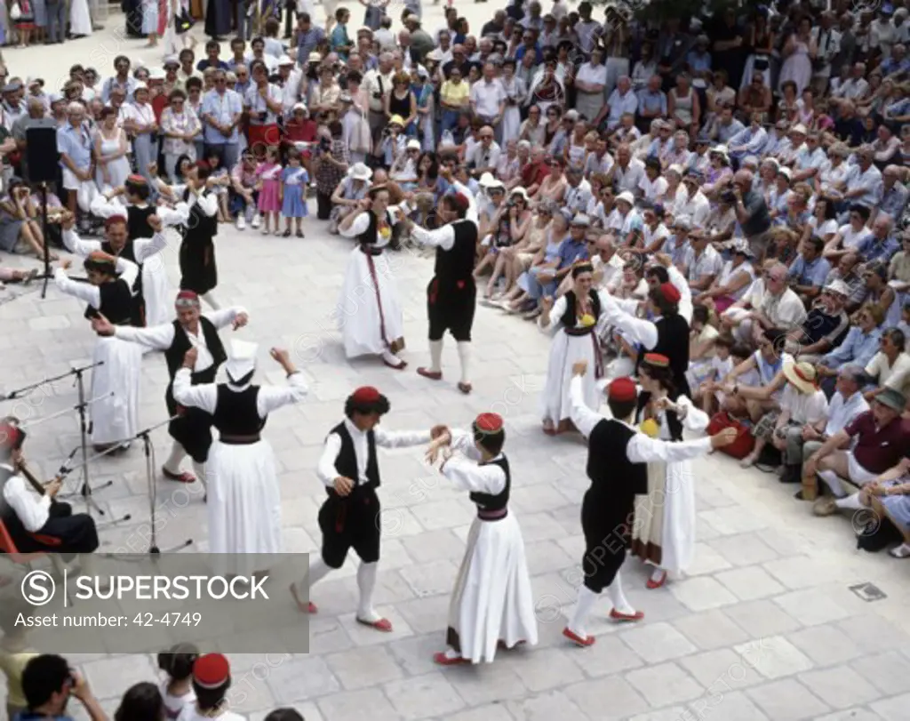 High angle view of people performing a traditional dance, Cilipi, Croatia