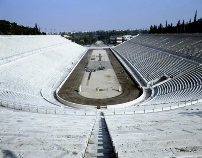 High angle view of an ancient stadium, Olympic Stadium, Athens, Greece