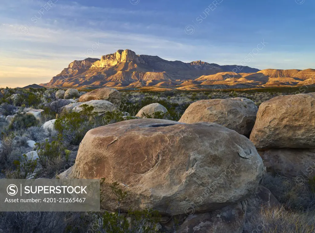 Mountain at sunset, El Capitan, Guadalupe Mountains National Park, Texas