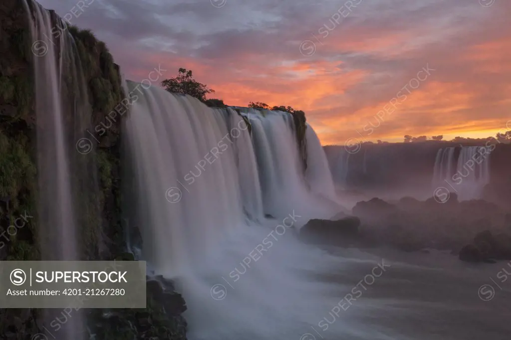 Sunset at Iguacu Falls, the world's largest waterfalls, Iguacu National Park, Brazil