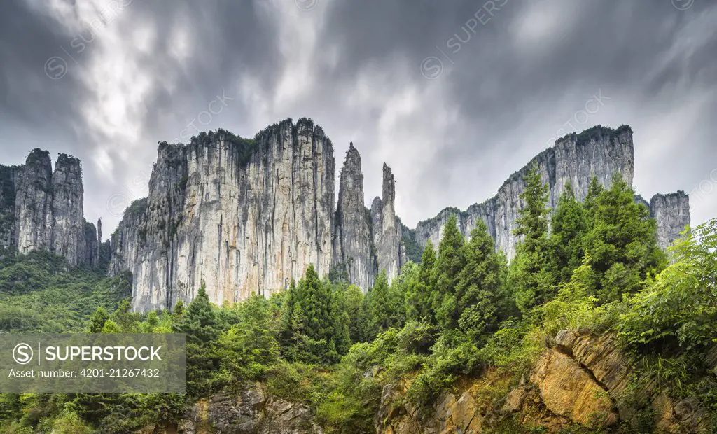 Sheer cliffs in limestone karst landscape, Enshi Grand Canyon National Park, China