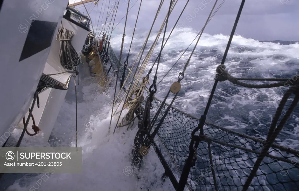 Boat rocked by rough seas of the Southern Ocean, Drake Passage, Antarctica